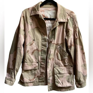 Anthropologie Lida Utility Camo Fringe Jacket Green Pink Boho Shacket Sz XS